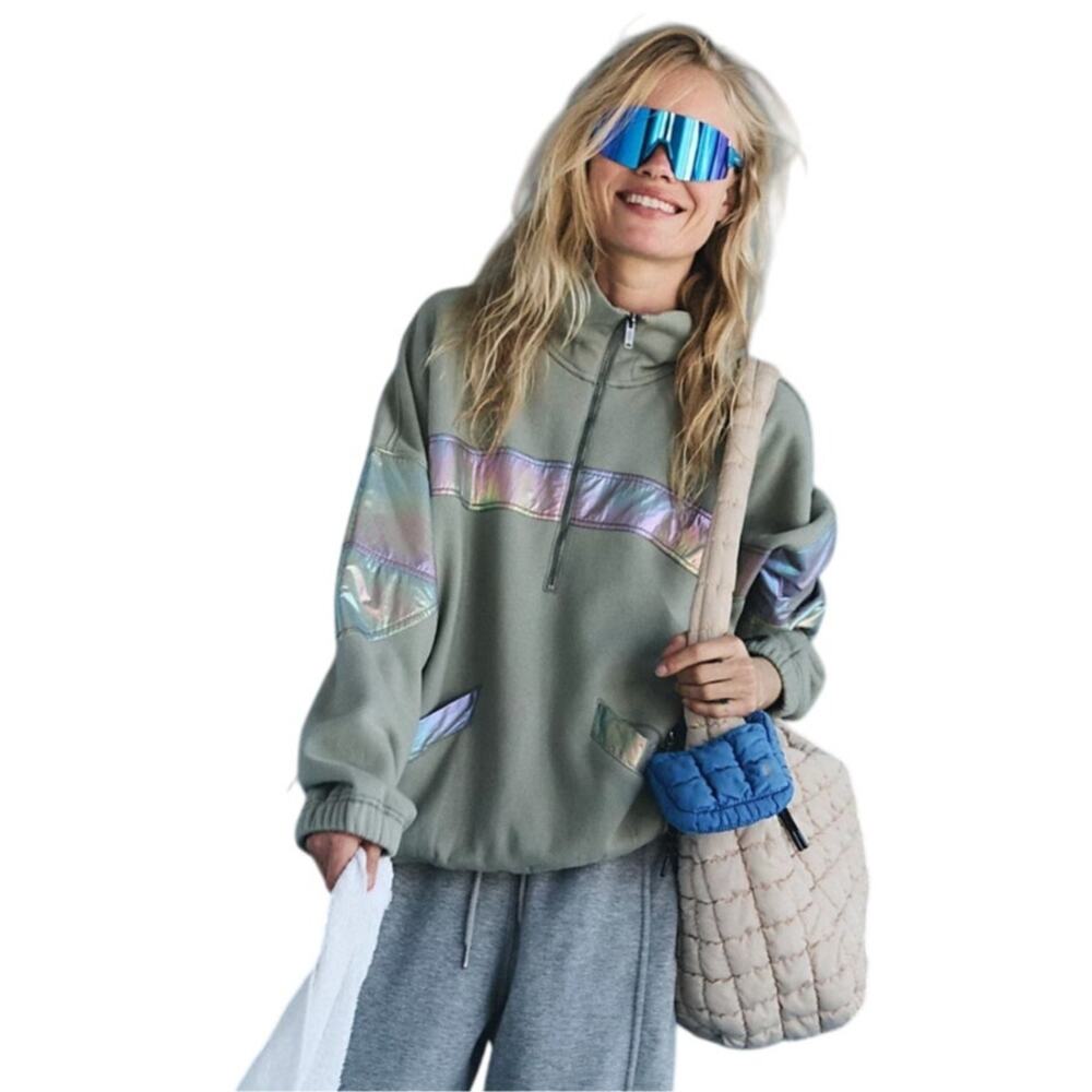 Free People Women's Away We Go Half Zip Pullover in Sage Stone NWT‎ Medium